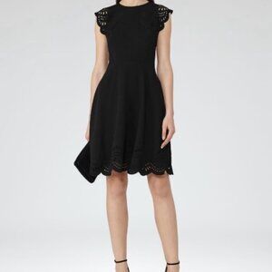 Reiss Kathy Black Laser Cut Out Scalloped Knee Length Short Cap Sleeve Dress 2
